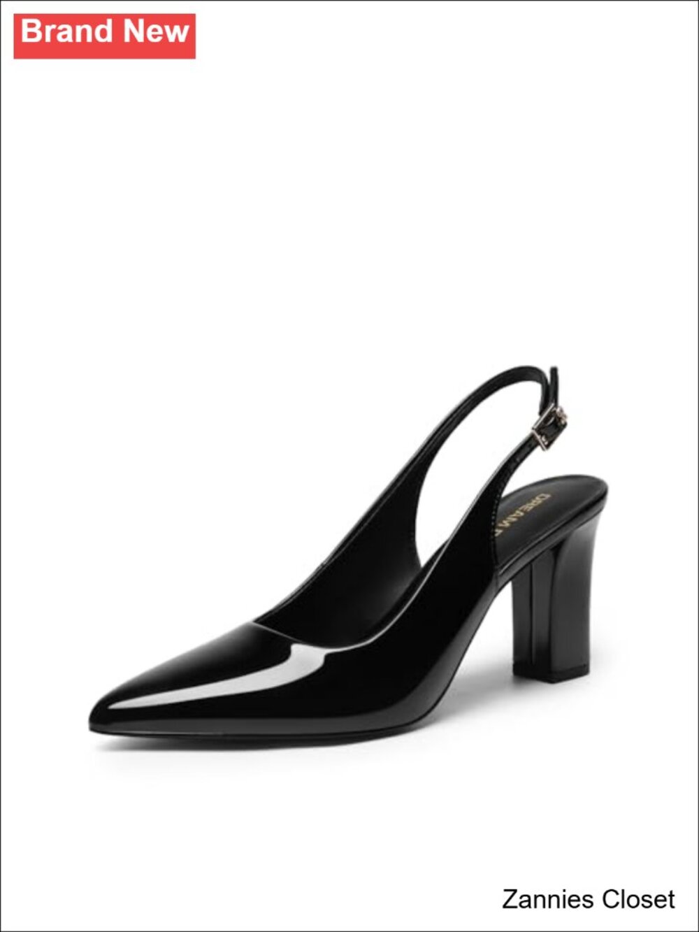 ✨ Chunky Block Heel Slingback Pumps – Faux Leather Pointed Toe Work Heels